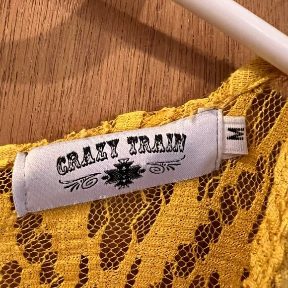 🐻Size M - Crazy Train - Yellow Lacy Pullover w/Long Bell Sleeves - Picture 2 of 6